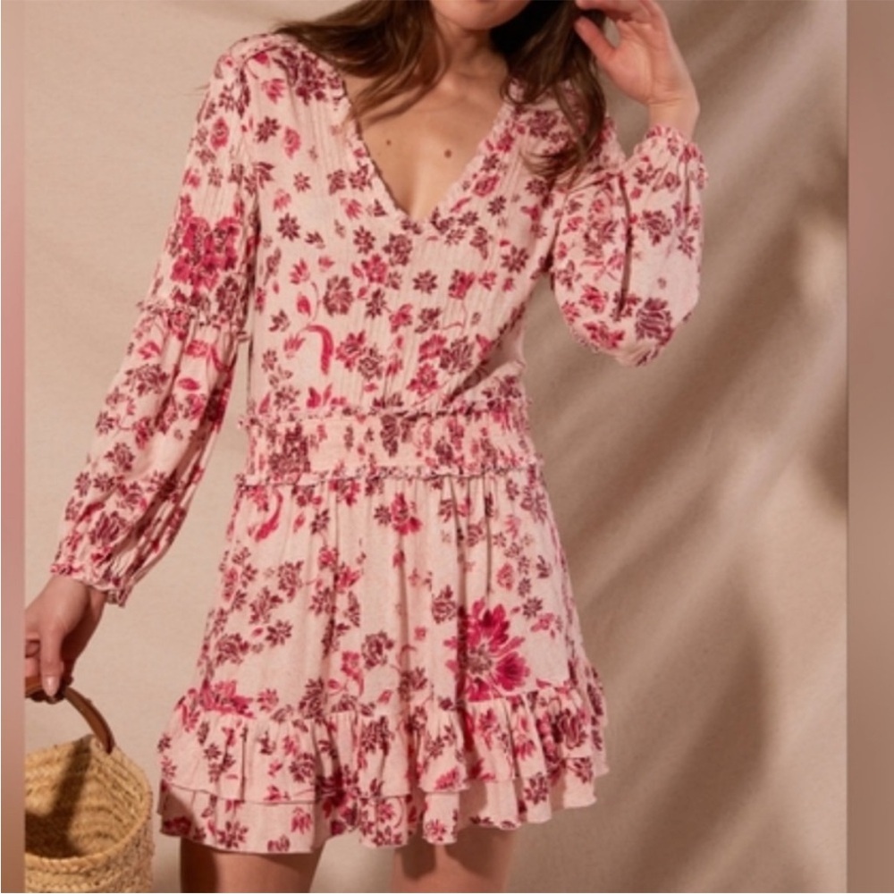 EUC Poupette St. Barth Floral Viscose Dress Long Sleeve Size Small